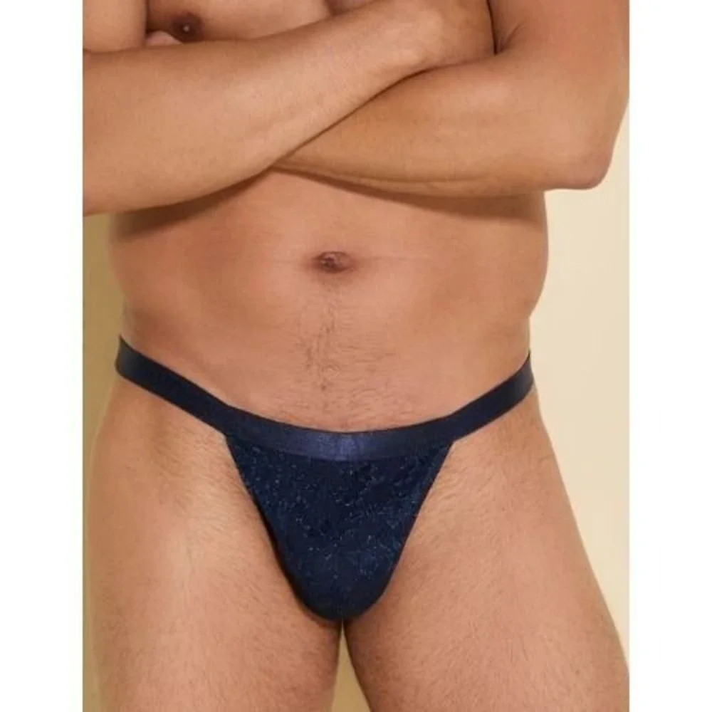 Cosabella Never Say Never Italian Thong Nocturnal blue Men's Lace NWT Size S‎